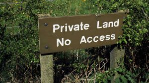 Sign saying 'Private Land No Access'